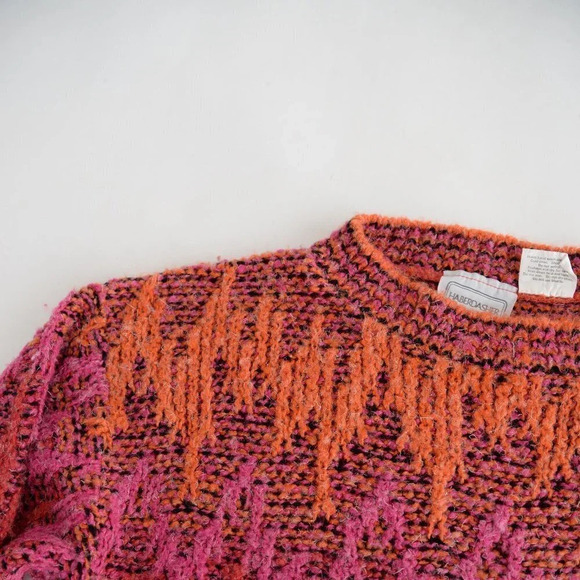 Vintage Haberdasher Purple, Pink, Orange, Red Knit & Yarn  Crewneck Sweater M - Picture 12 of 13